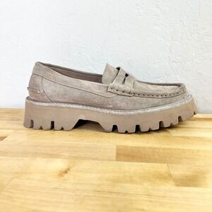 Pedro Garcia Loafers Sebas Chunky Lug Sole Tan Beige Suede Leather Size 38 / 8